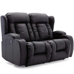 Caesar 2 Seater Electric High Back Bonded Leather Recliner Sofa (Black)