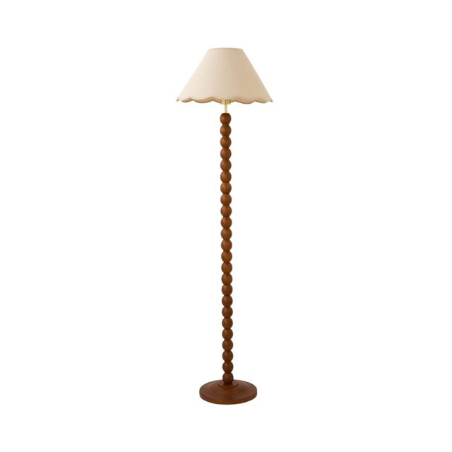 ValueLights Bobble Walnut Floor Lamp Natural Trim Scallop Shade Brown