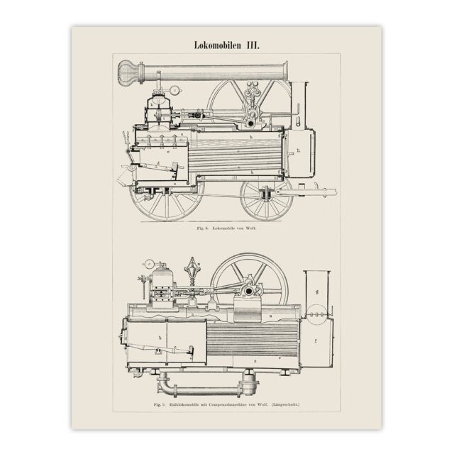 Locomotive Train Engine Compartments Vintage Huge Wall Art Print 18X24 In