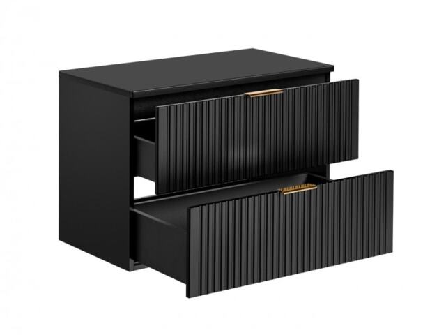 Bathroom Vanity Unit Countertop 800mm Ribbed Textured Black Wall Hung Floating Cabinet - Adel