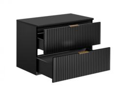 Bathroom Vanity Unit Countertop 800mm Ribbed Textured Black Wall Hung Floating Cabinet - Adel