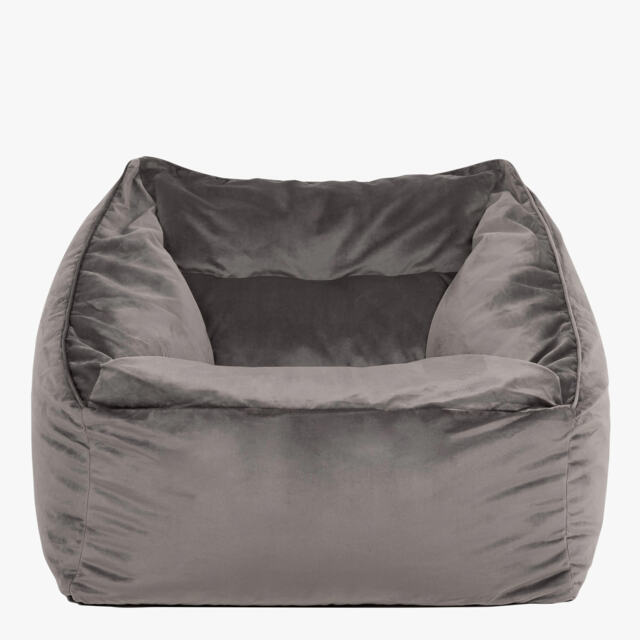 Natalia Velvet Adults Bean Bag Armchair, Ready Filled Large Beanbag Grey Grey Charcoal Grey XL 1