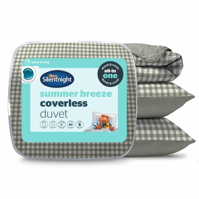 Silentnight Summer Breeze 4.5 Tog Coverless Duvet and Pillowase Set, Sage Gingham Green Sage