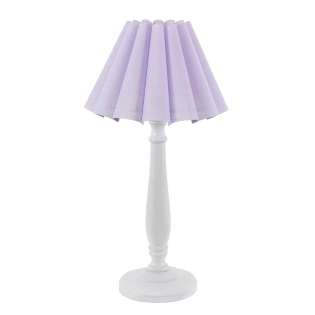 ValueLights Victoria White Wood Table Lamp Lilac Scallop Shade and Bulb