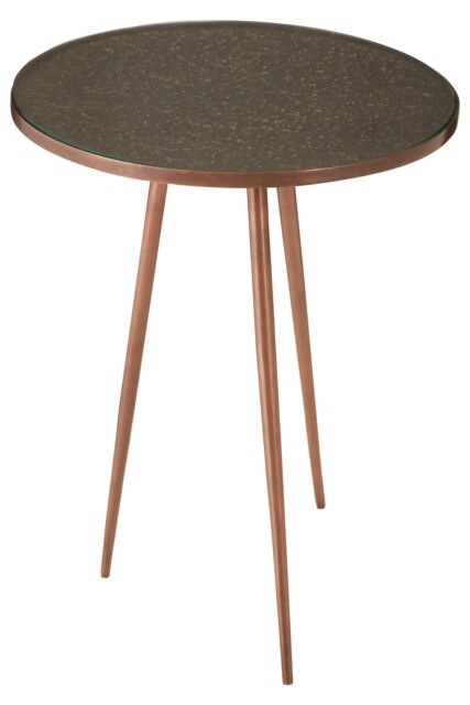 Textured Copper Finish Side Table-Metallic Tempered Glass Bedside Table-Handcrafted Small Table By Couch Gold