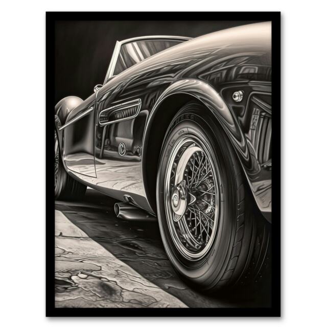 Sleek Sporty Car Hyper Realistic Graphite Home Decor Black Framed Wall Art Print A4