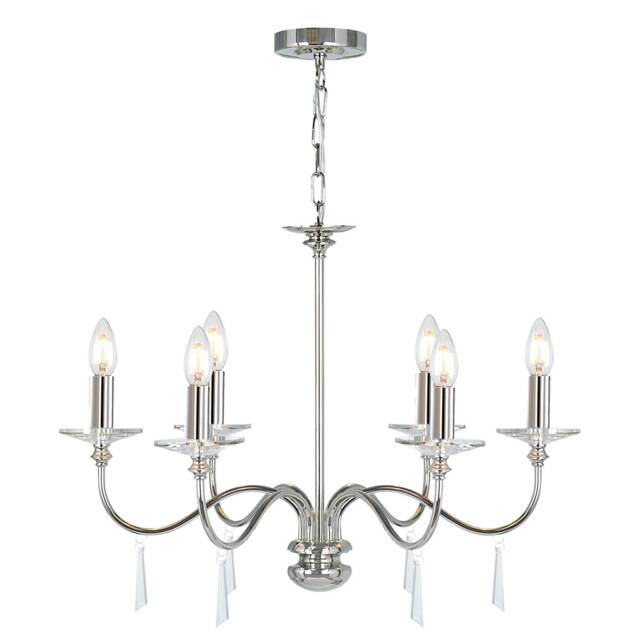 Finsbury Park 6 Light Multi Arm Chandelier Polished Nickel Finish - Shades Not Included, E14