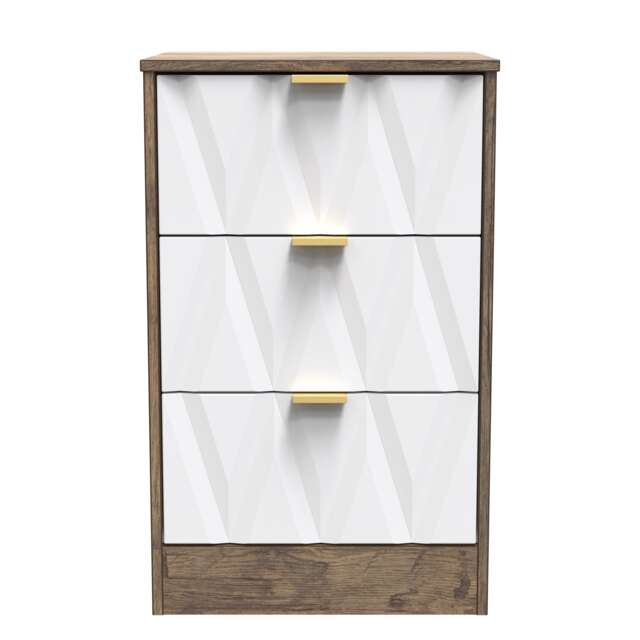 Washington 3 Drawer Bedside Cabinet in White Matt & Vintage Oak (Ready Assembled) White White Matt & Vintage Oak