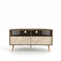 Decorotika Aura Corner TV Stand for TVs up to 55 inches Multi Walnut and Travertine One Size 1