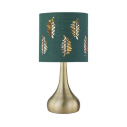 Romana - Antique Brass Touch Table Lamp with Dark Green Fern Shade