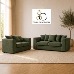 CHICAGO 3 SEATER + 2 SEATER SOFA SET - GREEN JUMBO CORD