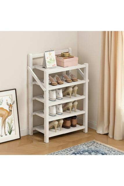 Living and Home 5-Tier Foldable Bamboo Shoe Rack - White White
