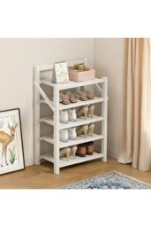 Living and Home 5-Tier Foldable Bamboo Shoe Rack - White White