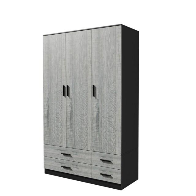 3 Door 4 Drawer Wardrobe With Hanging Rail And Storage Shelf Black Black Carcass & Ash Grey Door 1