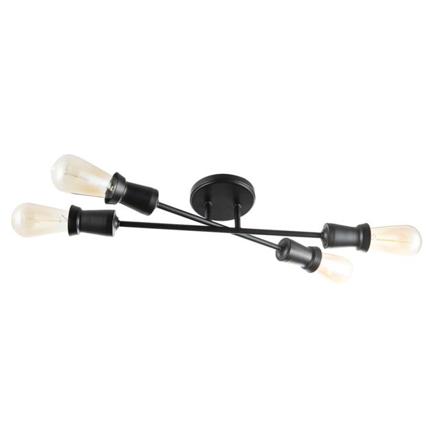 Industrial Vintage Matte Black Ceiling Light with Straight Metal Arms