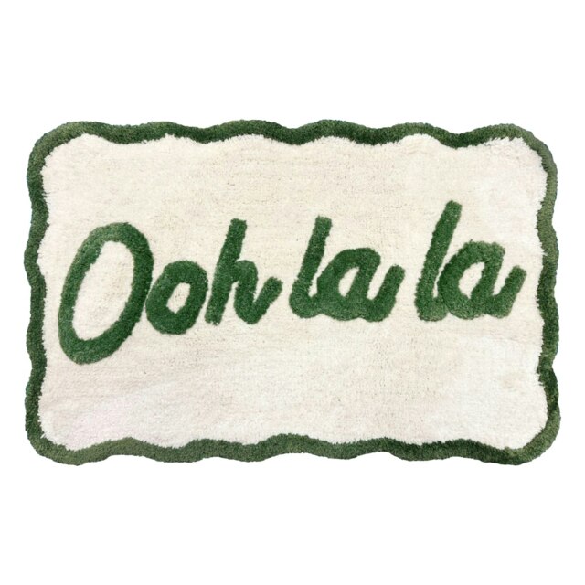 Ooh La La Slogan Scallop Bath Mat Non Slip - Scalloped Rug Green 50 x 80cm