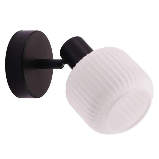 Modern Designer Matte Black Adjustable Wall Light with White Ribbed Glass Shade