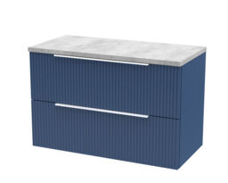 Balterley Tixall Fluted 2 Drawer Wall Hung Vanity Unit with Laminate Worktop, Satin Blue, 800mm