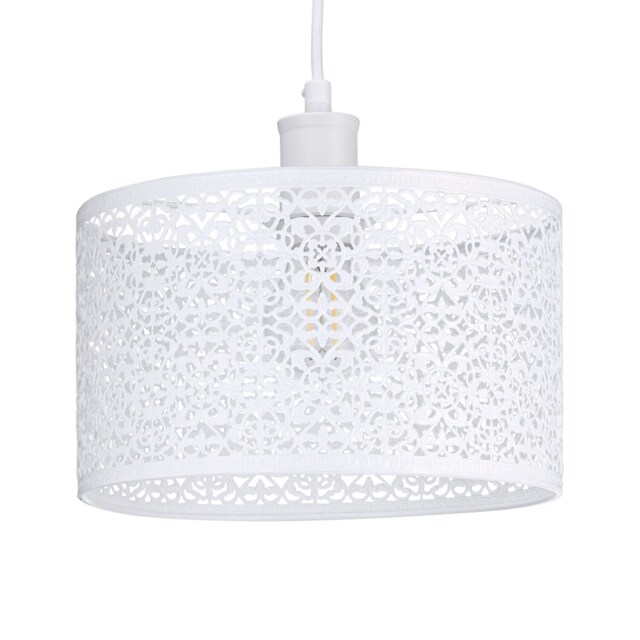 Ornate Moroccan Style Decorated White Gloss Metal Pendant Lamp Shade 25cm x 15cm White White 1