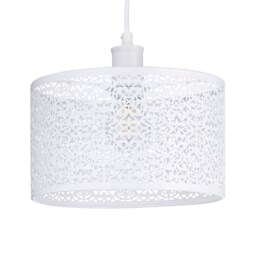 Ornate Moroccan Style Decorated White Gloss Metal Pendant Lamp Shade 25cm x 15cm White White 1