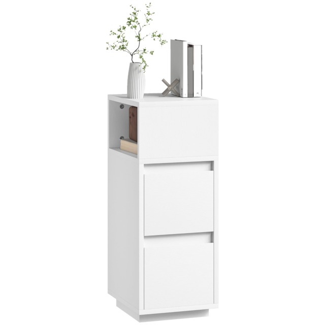 HOMCOM Slim Bedside Table, Bedside Cabinet with Open Shelf and 2 Drawers White White