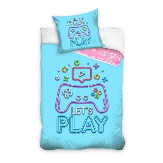 Let´s Play Game Cotton Reversible Duvet Cover Set - Blue/Multicoloured - Single Blue Single
