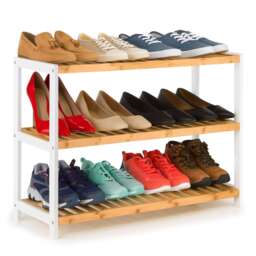 Neo White/Natural 3-Tier Bamboo Shoe Rack Stand Natural Wooden Shoe Storage Shelf for Hallway Bedroom Bathroom White White/Natural