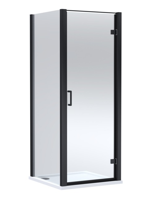 Balterley Hinged Shower Door with Glass, Side Panel & Shower Tray Black Matt Black