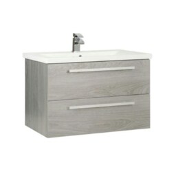 Bathroom 2-Drawer Wall Hung Vanity Unit with Ceramic Basin 800mm Wide - Silver Oak - Brassware Not Included Brown Brown 1