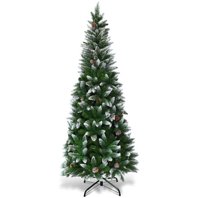 COSTWAY 5 Ft Snow Flocked Pencil Christmas Tree with 421 PVC Tips Holiday Decoration