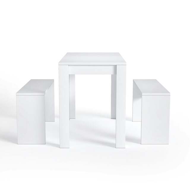 Living and Home 3-Piece Dining Room Table and Benches - White