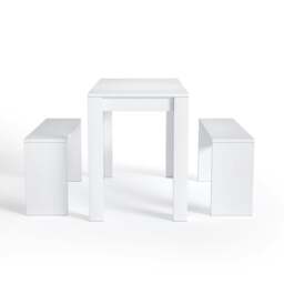 Living and Home 3-Piece Dining Room Table and Benches - White