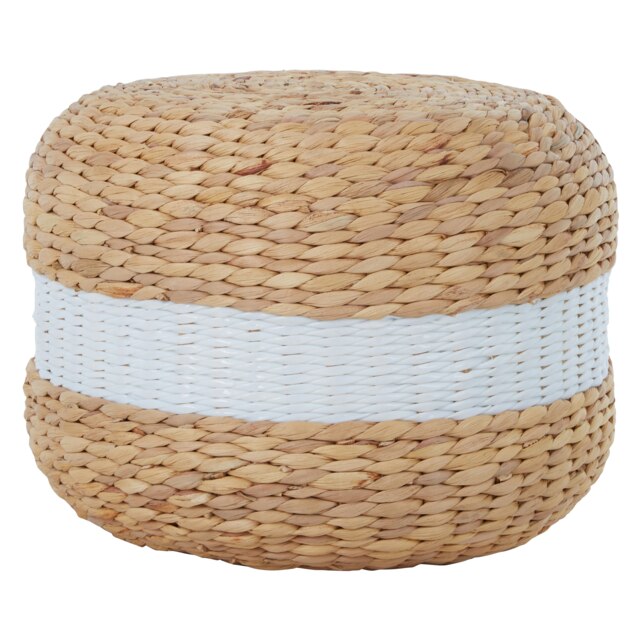 Orsina White Stripe Seagrass Pouffe, Comfortable footrest seagrass pouffe,Easy to move woven stool, Versatile stool