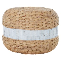Orsina White Stripe Seagrass Pouffe, Comfortable footrest seagrass pouffe,Easy to move woven stool, Versatile stool