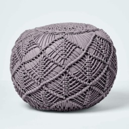 Homescapes Grey Macrame Knitted Pouffe - 40 x 50 cm