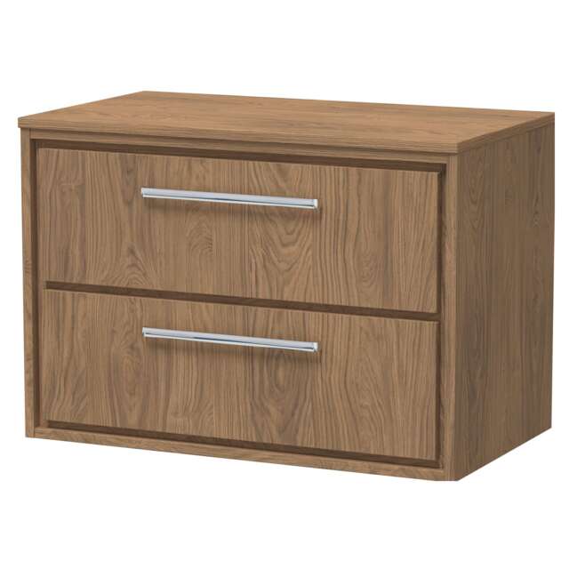 Balterley Longnor 2 Drawer Wall Hung Vanity Unit with Worktop, Antique Oak, 800mm