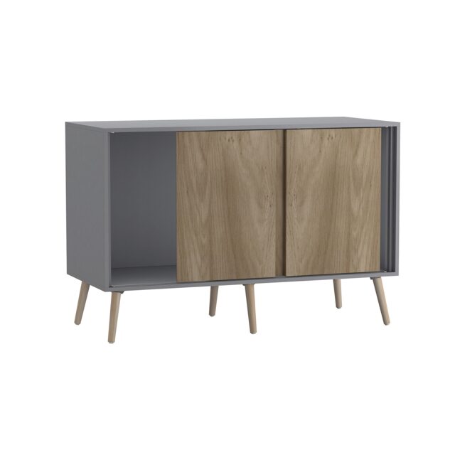 URBNLIVING Grey Carcass 3 Door Sliding Storage Cabinet Multi Oak Doors & Pine Legs 1