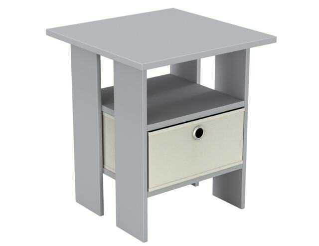 2-Tier 1- Drawer Wooden Side Table Grey Grey & Cream 1