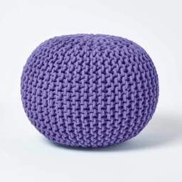 Homescapes Purple Round Cotton Knitted Pouffe Footstool - 35 x 40 cm Purple H 35cm x W 40cm