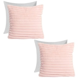 OHS 2 x Faux Fur Matte Velvet Fleece Thick Ribbed Filled Cushions, 45x45cm - Blush Pink