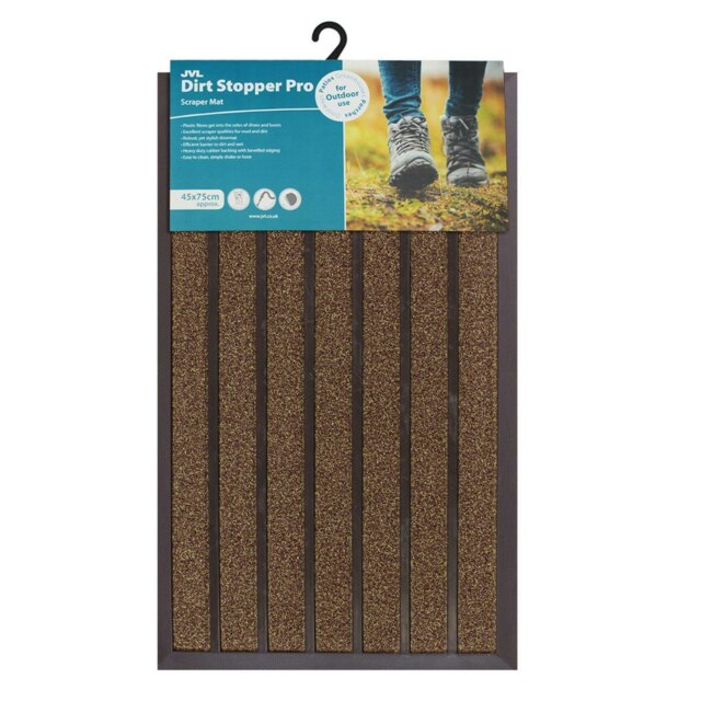 JVL Dirt Stopper Pro Scraper Door Mat 45x75cm - Brown