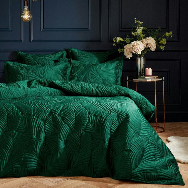 Paoletti Palmeria Quilted Velvet Double Duvet Cover Set