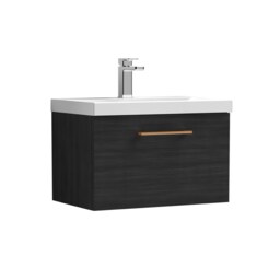 Balterley Wall Hung Bathroom 1 Drawer Vanity Unit and 1 Tap Hole Ceramic Basin, with Handle Black Charcoal Black