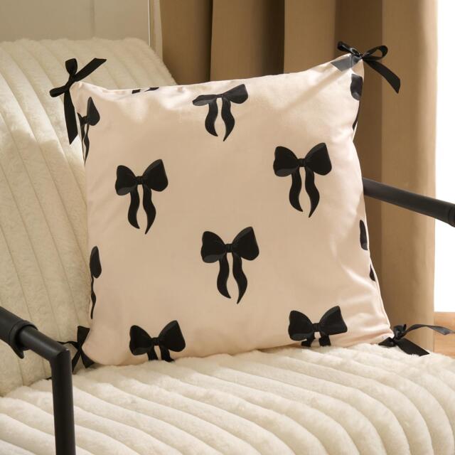 OHS 2 x Bows Matte Velvet Cushion Covers Home Decor White Mono