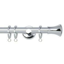 35mm Fixed Length Metal Curtain Pole Set Chrome Trumpet Finial 60cm Silver Silver