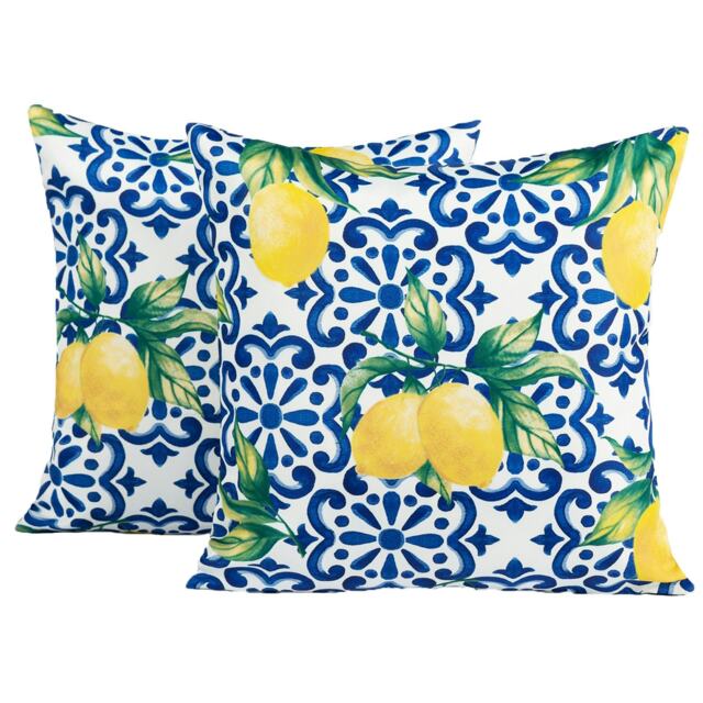 OHS 2 x Water Resistant Outdoor Lemon Garden Chair Cushion Covers, 45x45cm - Blue