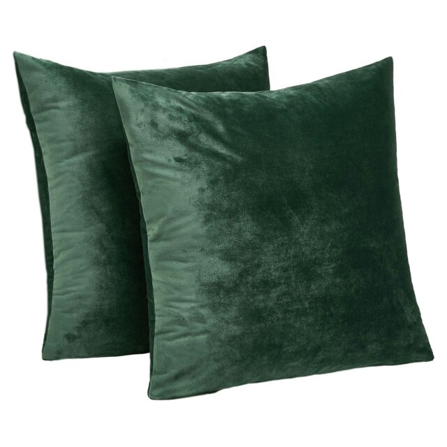 OHS 2 x Soft Plain Matte Velvet Cushion Covers, 45x45cm - Forest Green