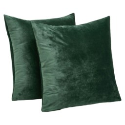 OHS 2 x Soft Plain Matte Velvet Cushion Covers, 45x45cm - Forest Green