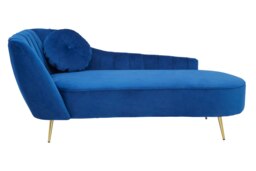 Orsina Plush Midnight Left Arm Velvet Chaise, Modern Lounge Chaise For Bedroom, Elegant Chaise Sofa With Cushion
