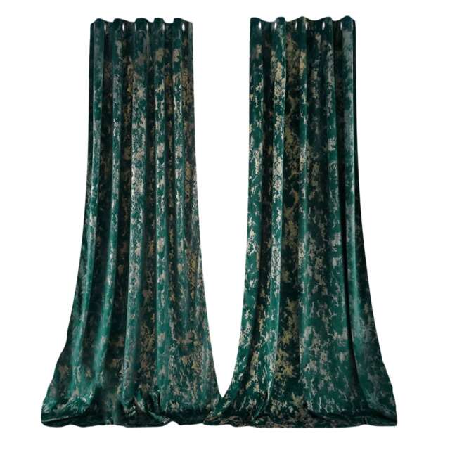 Green Gold Foil Blackout Eyelet Curtains - 46x54 Inch Drop - 2 Panel Green One Size